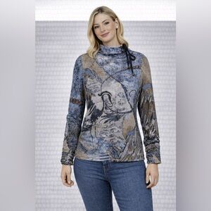 DOLCEZZA Wax On Tied Neck Art Top NWT